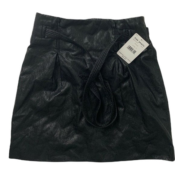 Free People Payton Paperbag Black Faux Leather Tie Waist Mini Skirt - Picture 2 of 11